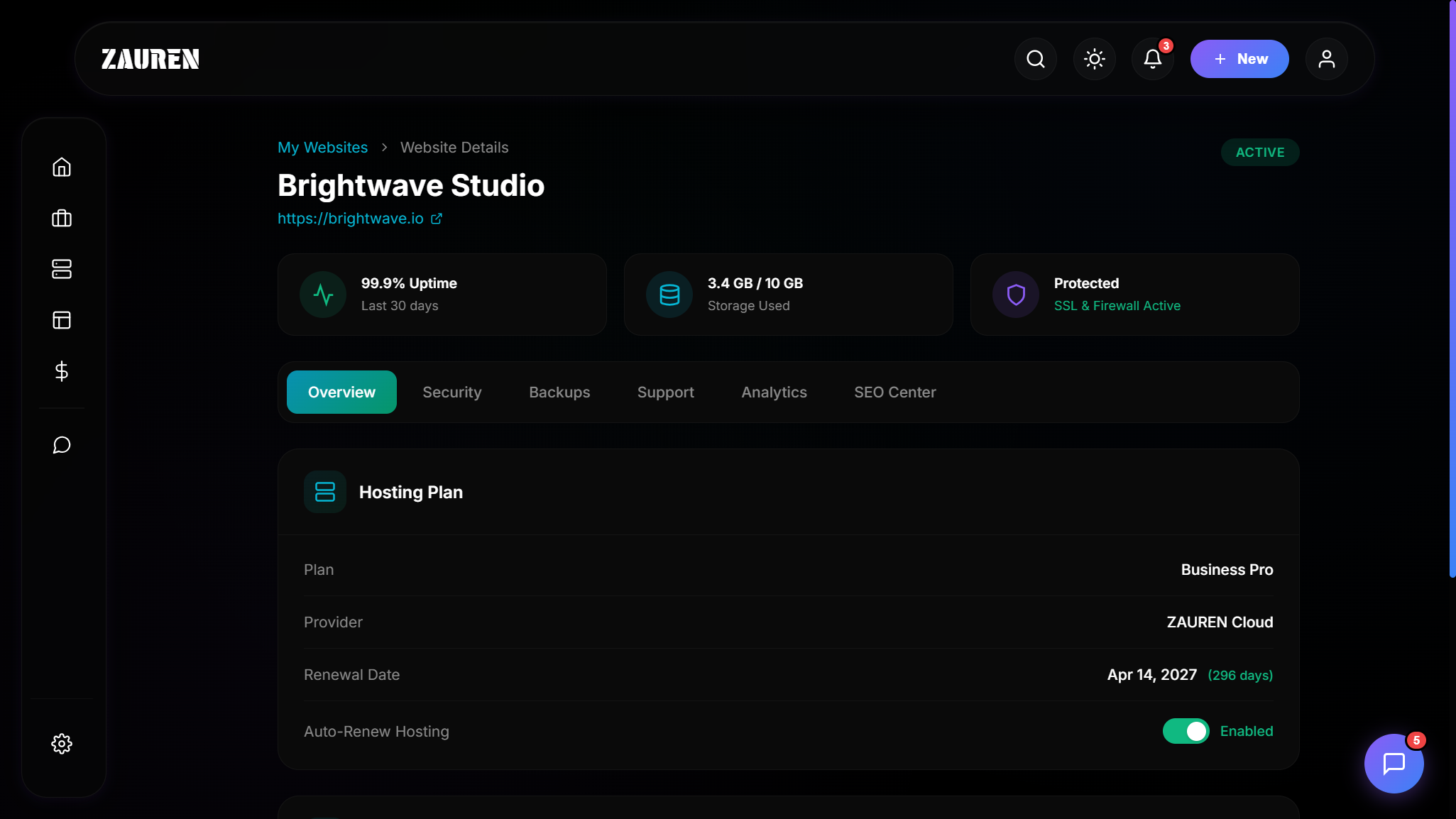 ZAUREN Hosting Dashboard
