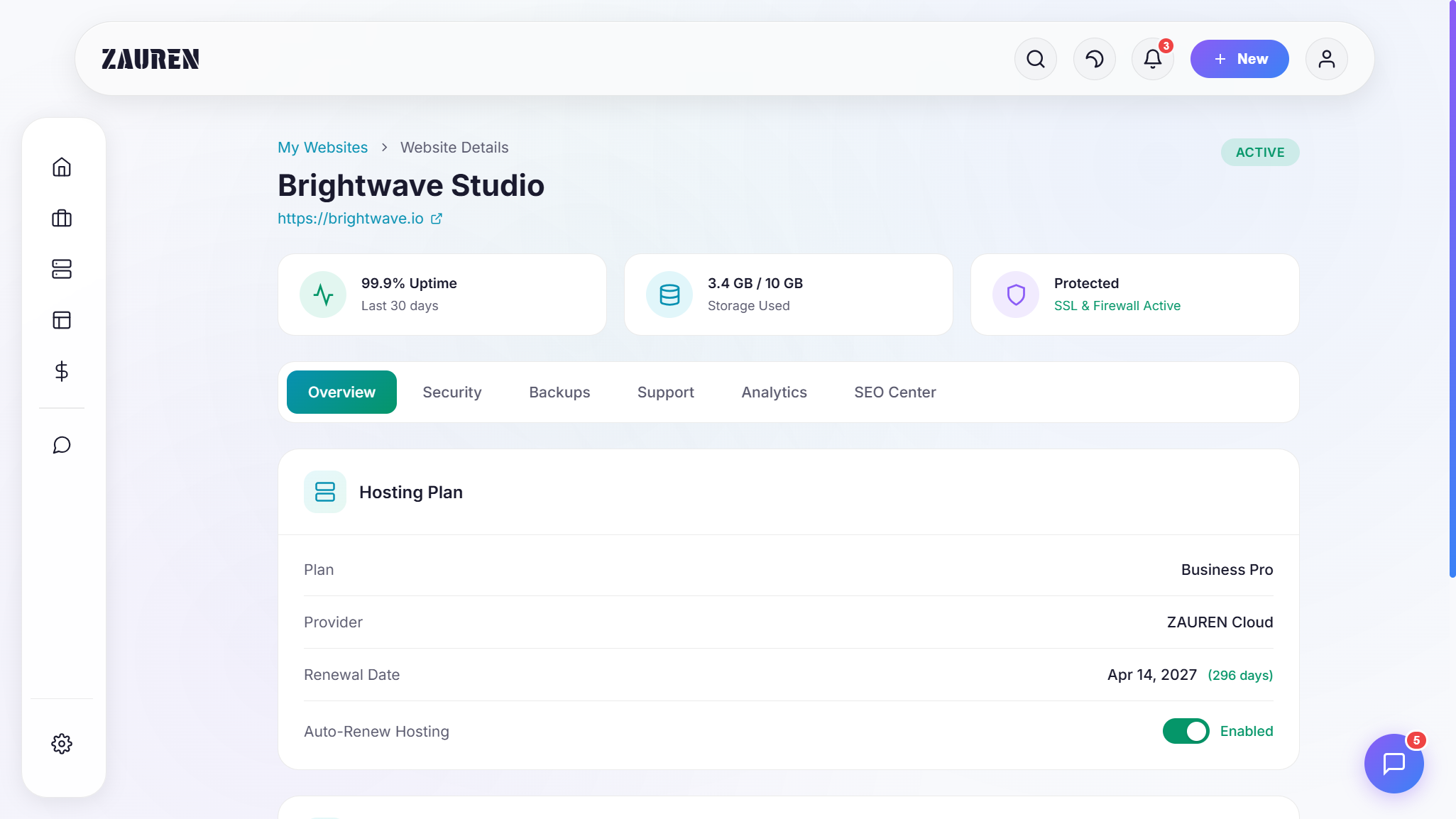 ZAUREN Hosting Dashboard
